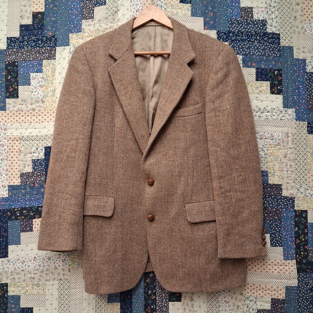 True Vintage 70s Stanley Blacker Harris Tweed Wool Blazer Mens Brown Sport Coat